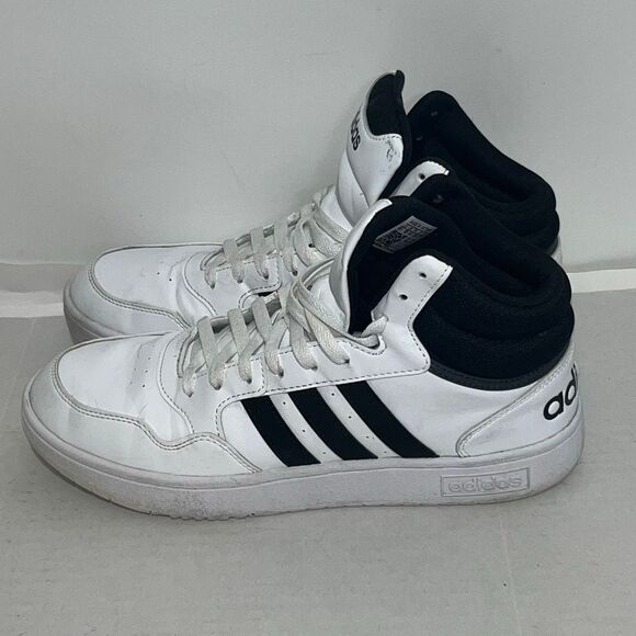Adidas Mens Cloud White Core Black Hoops 3.0 Mid Lace-Up Sneaker Shoes Size 10.5